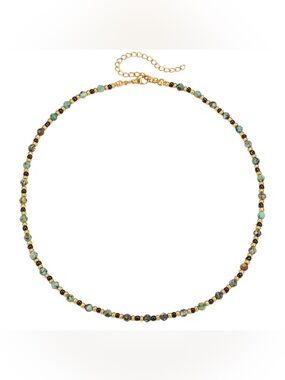 Gold Beaded Turquoise and Black Accent Women's Necklace